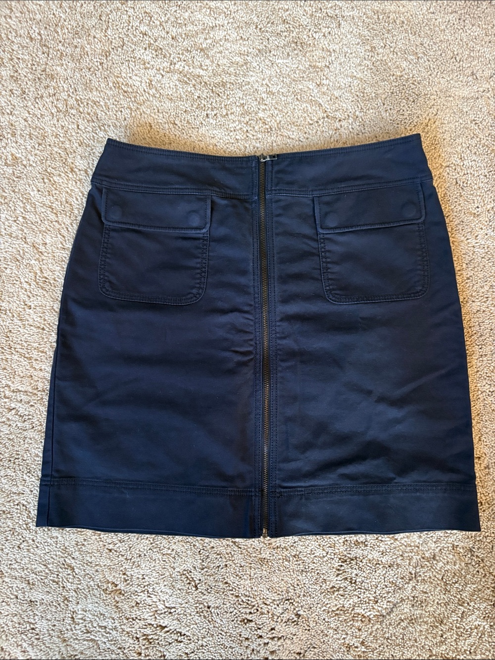 Ann Taylor Navy Front-Zip Mini Skirt with Patch Pockets